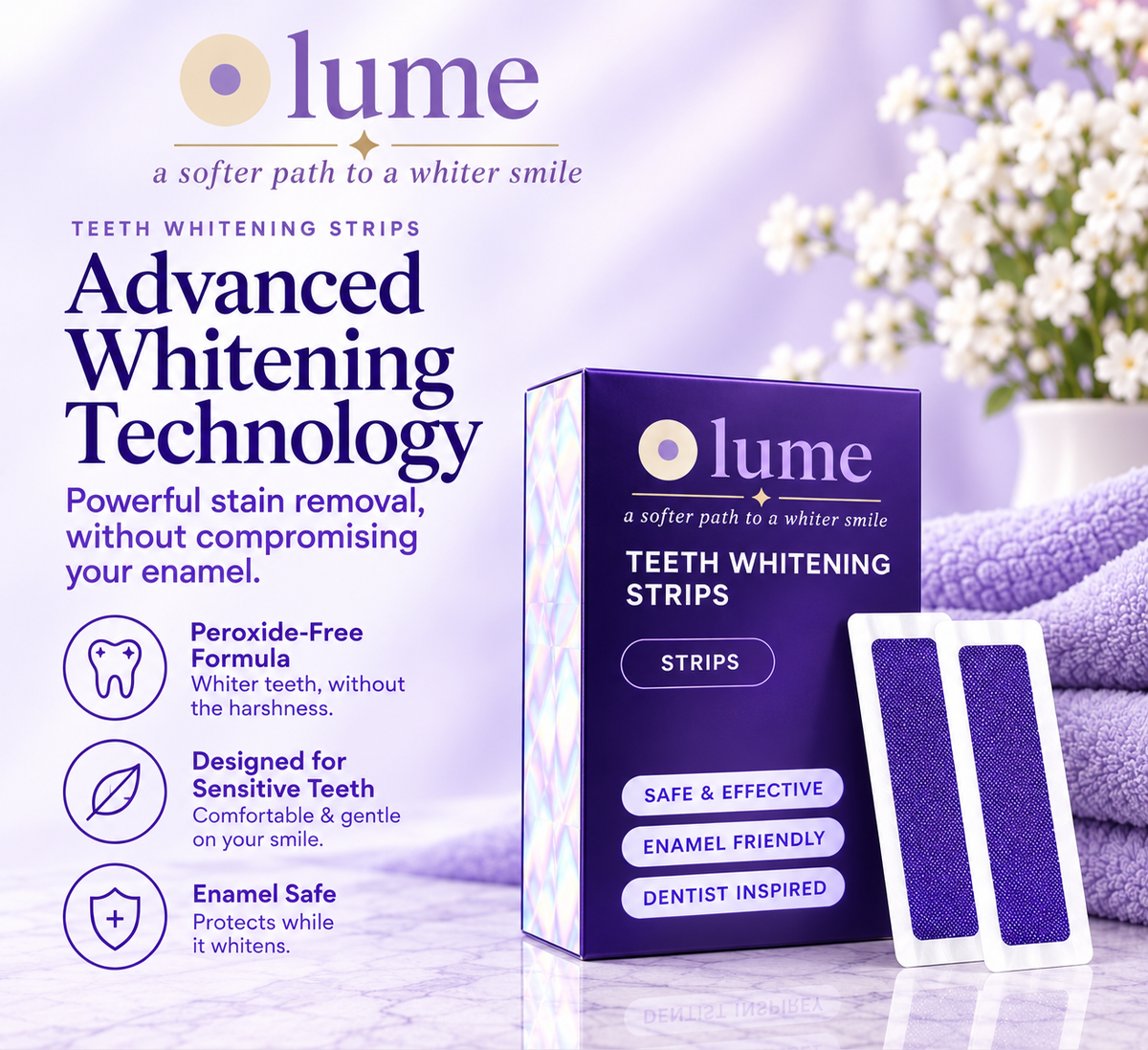 Purple Teeth Whitening Strips, Peroxide-free strips, made for real, everyday routines.